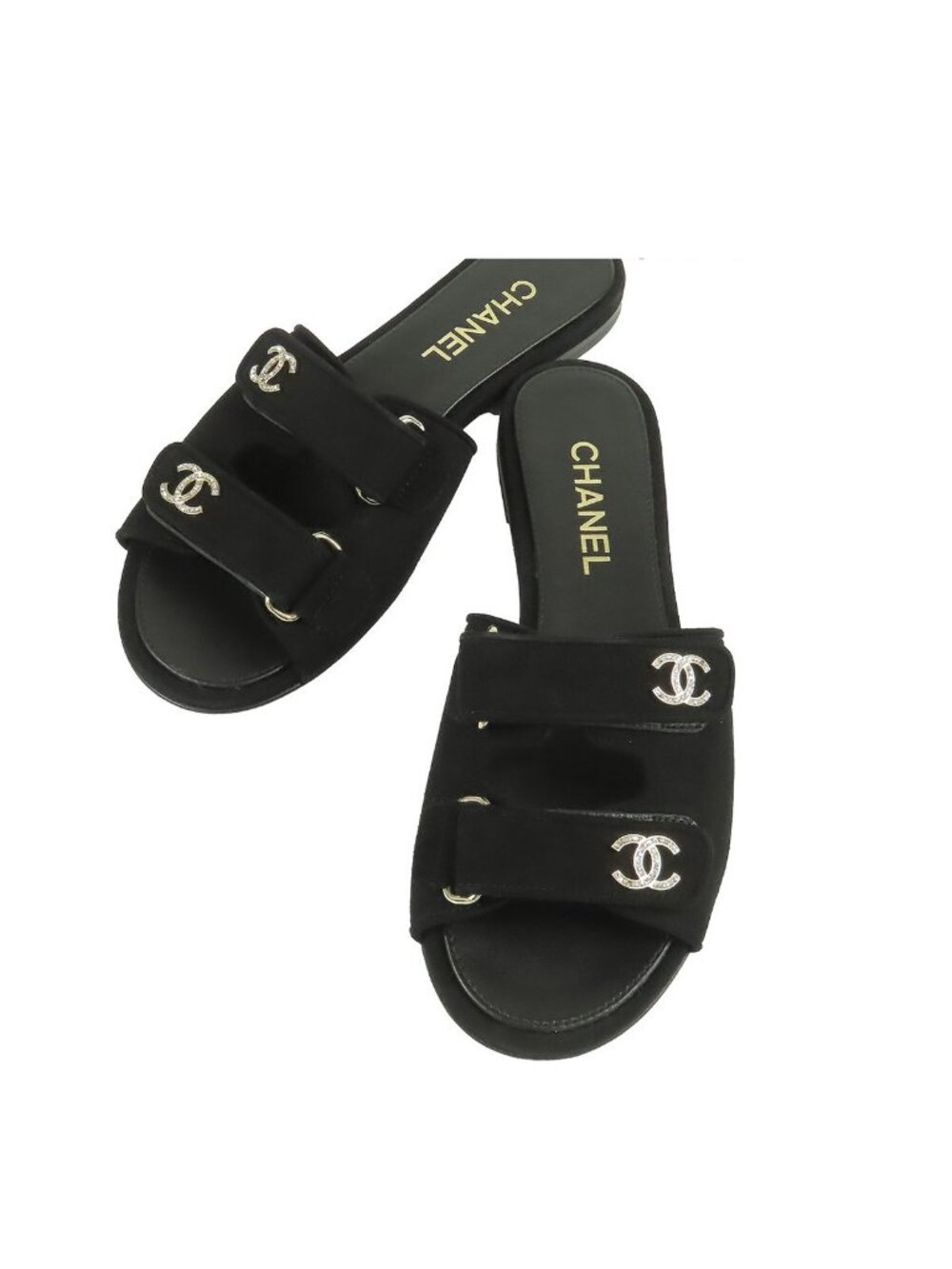 Chanel Medie D'art Collection Mules Black Gold Suede 39C Shoes